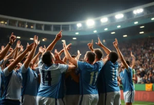 Florida International University football team celebrating a victory
