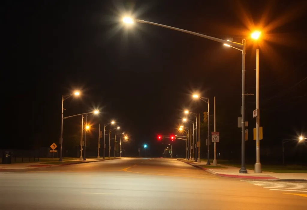 An empty intersection at night in Glasgow Kentucky where a tragic crash occurred.