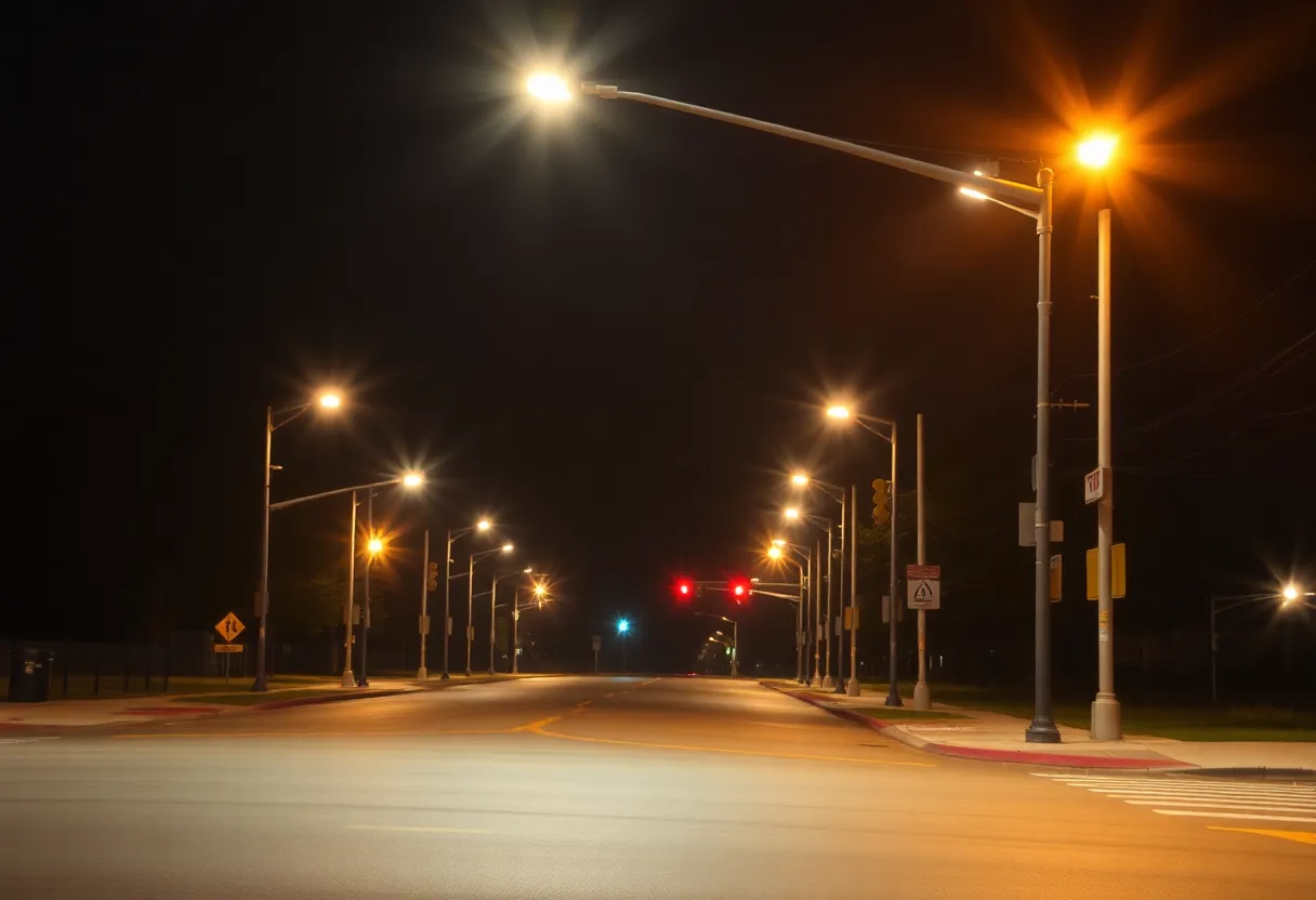An empty intersection at night in Glasgow Kentucky where a tragic crash occurred.
