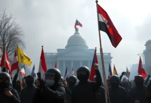 Illustration depicting government action against liberal organizations.