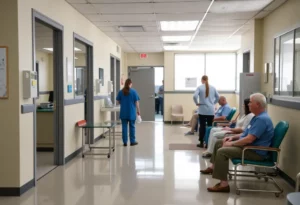 Busy Graves Gilbert Clinic in Kentucky showing healthcare professionals assisting patients.