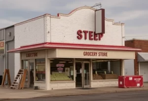 Historic Houchens grocery store during its relocation process