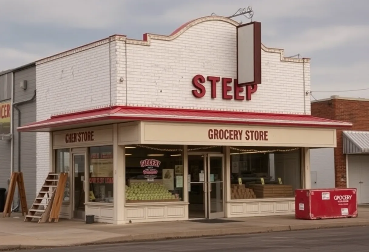 Historic Houchens grocery store during its relocation process