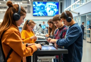 Students learning about robotics and automation at the IMPACT Center