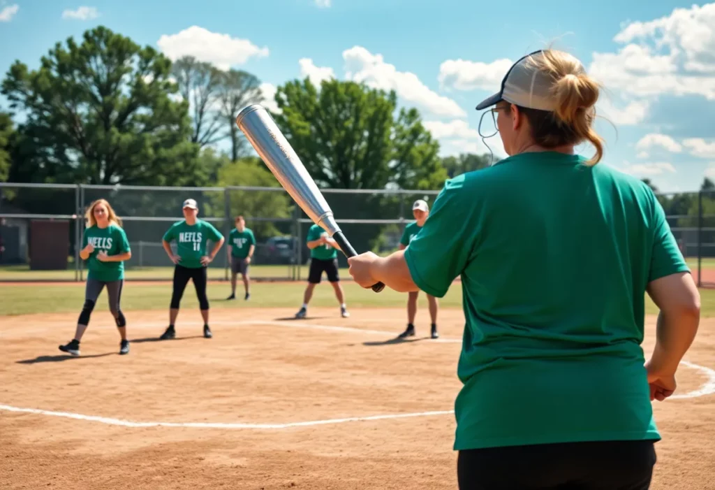 Softball players training on a field
