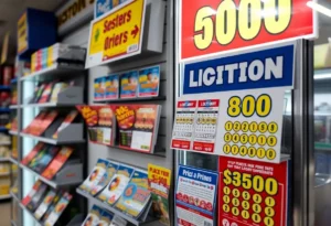 Display of lottery tickets at Jr. Foods in Bowling Green