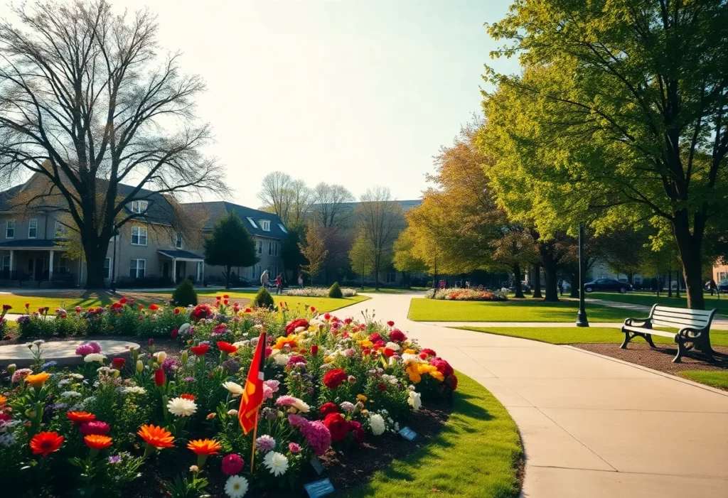 A peaceful landscape representing a memorial for a community leader