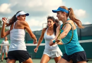 Miami University women's tennis players competing at a tournament