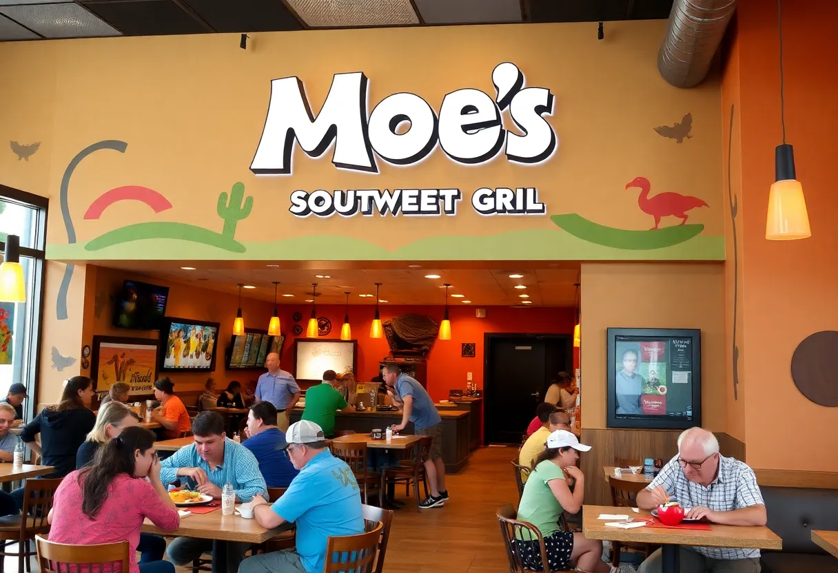 Interior view of Moe's Southwest Grill filled with customers
