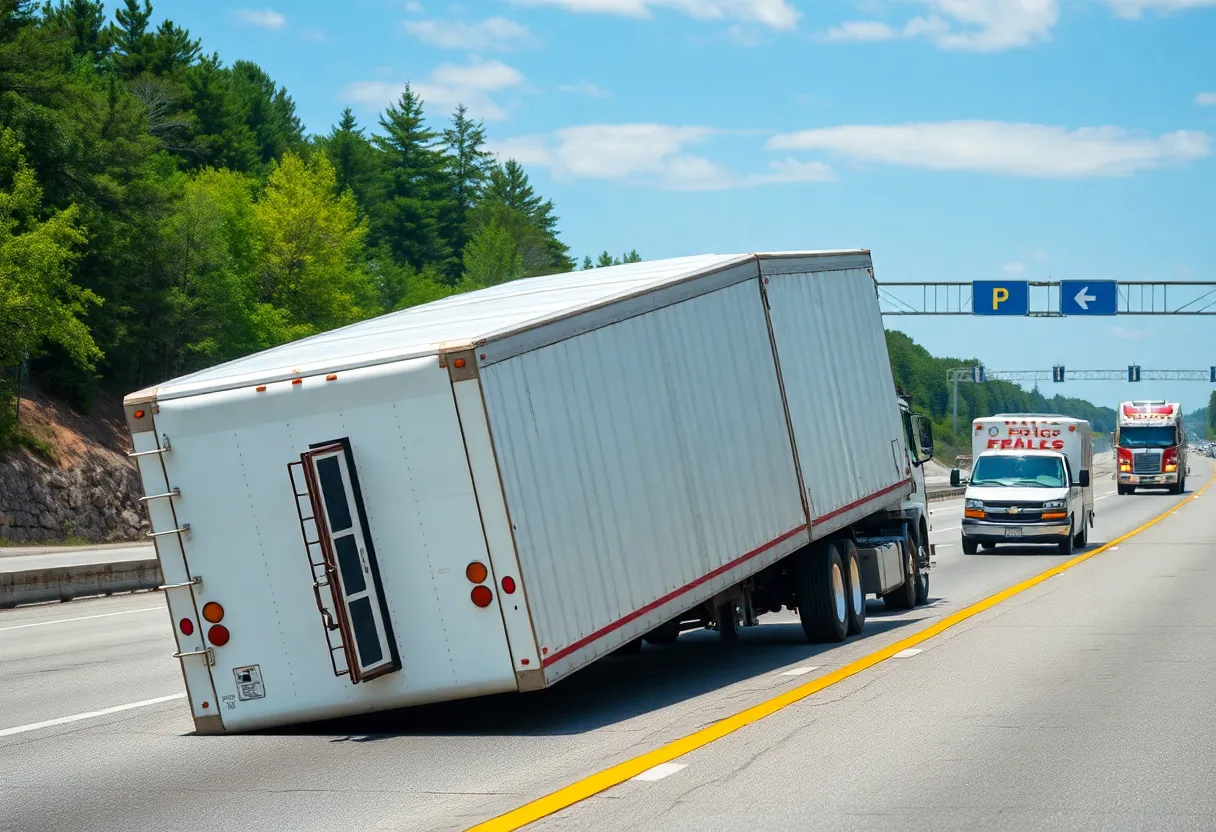 Overturned trailer blocking the northbound lanes of I-65 in Bowling Green