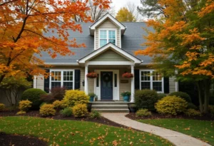 Bowling Green home with autumn leaves focusing on pest prevention techniques.