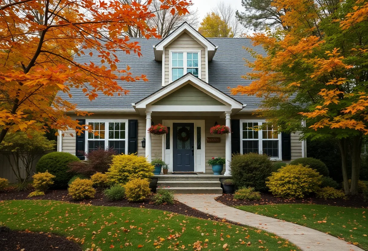 Bowling Green home with autumn leaves focusing on pest prevention techniques.