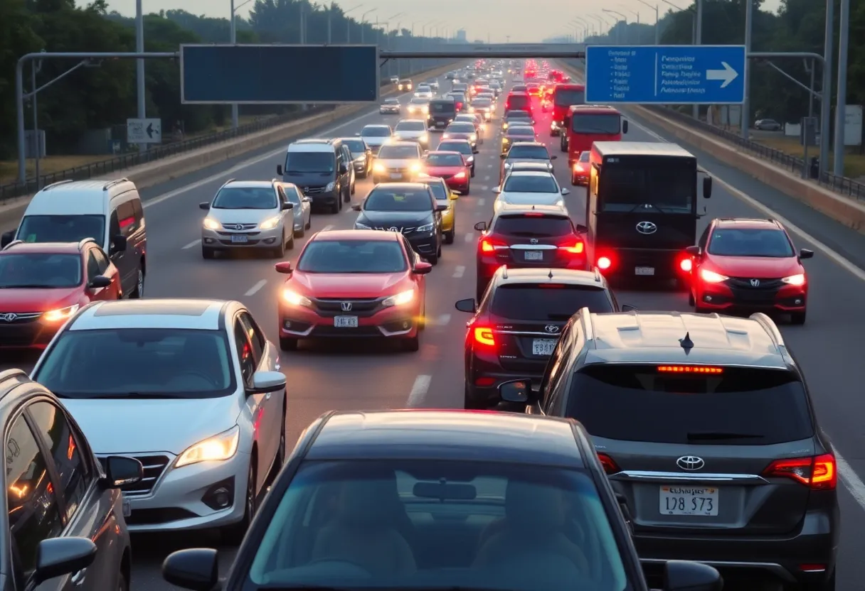Traffic on Interstate 65 showcasing various vehicles amidst a tense atmosphere.