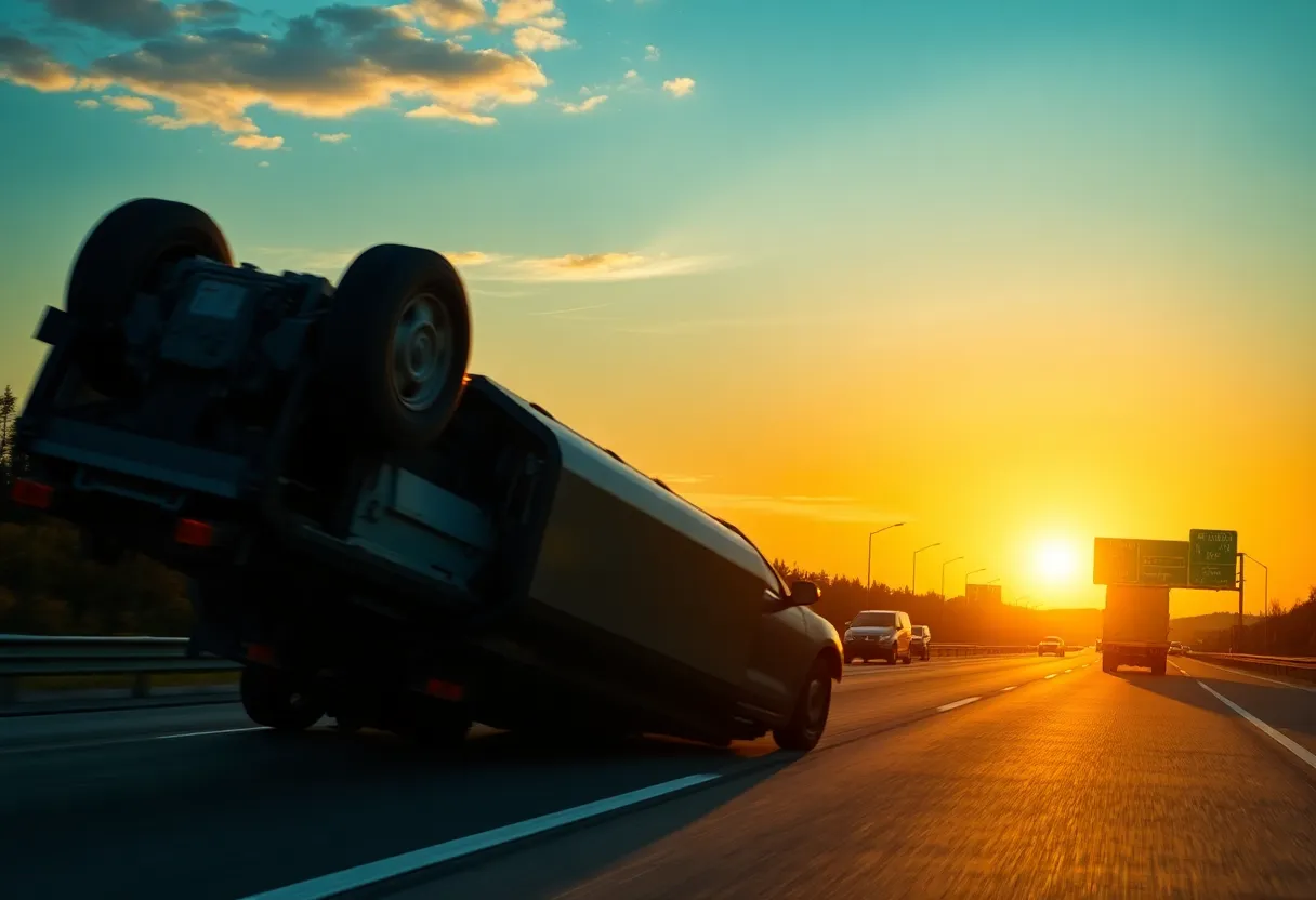 Highway scene depicting the dangers of rollover crashes