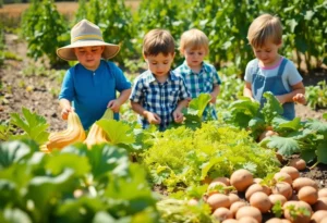 Bowling Green students engaging in hands-on agriculture education by picking vegetables.