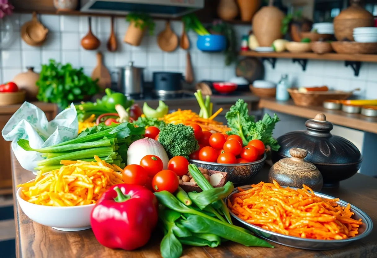 Participants preparing traditional Thai dishes in a cooking class