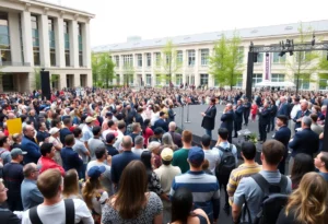 Crowd gathered for Turning Point USA event at a university