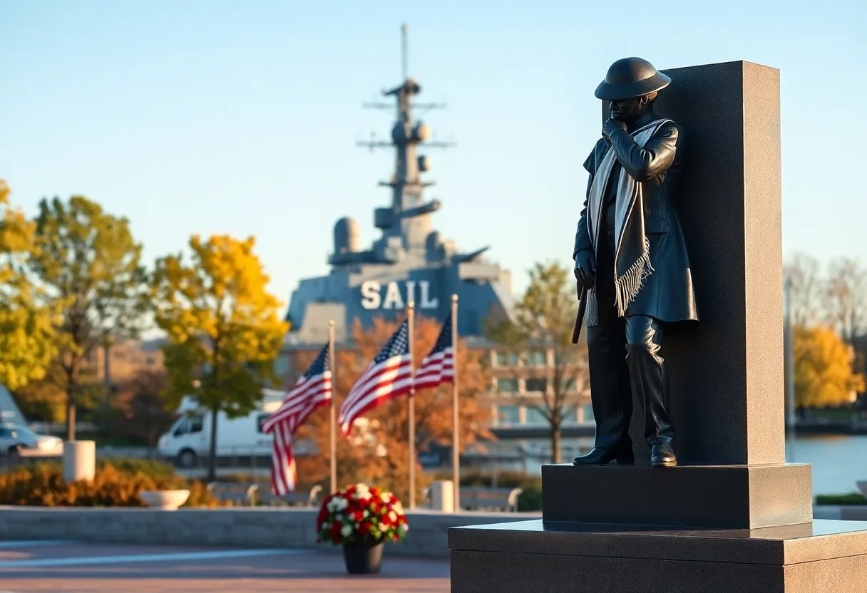 Memorial statue honoring the sailors of the USS Cole