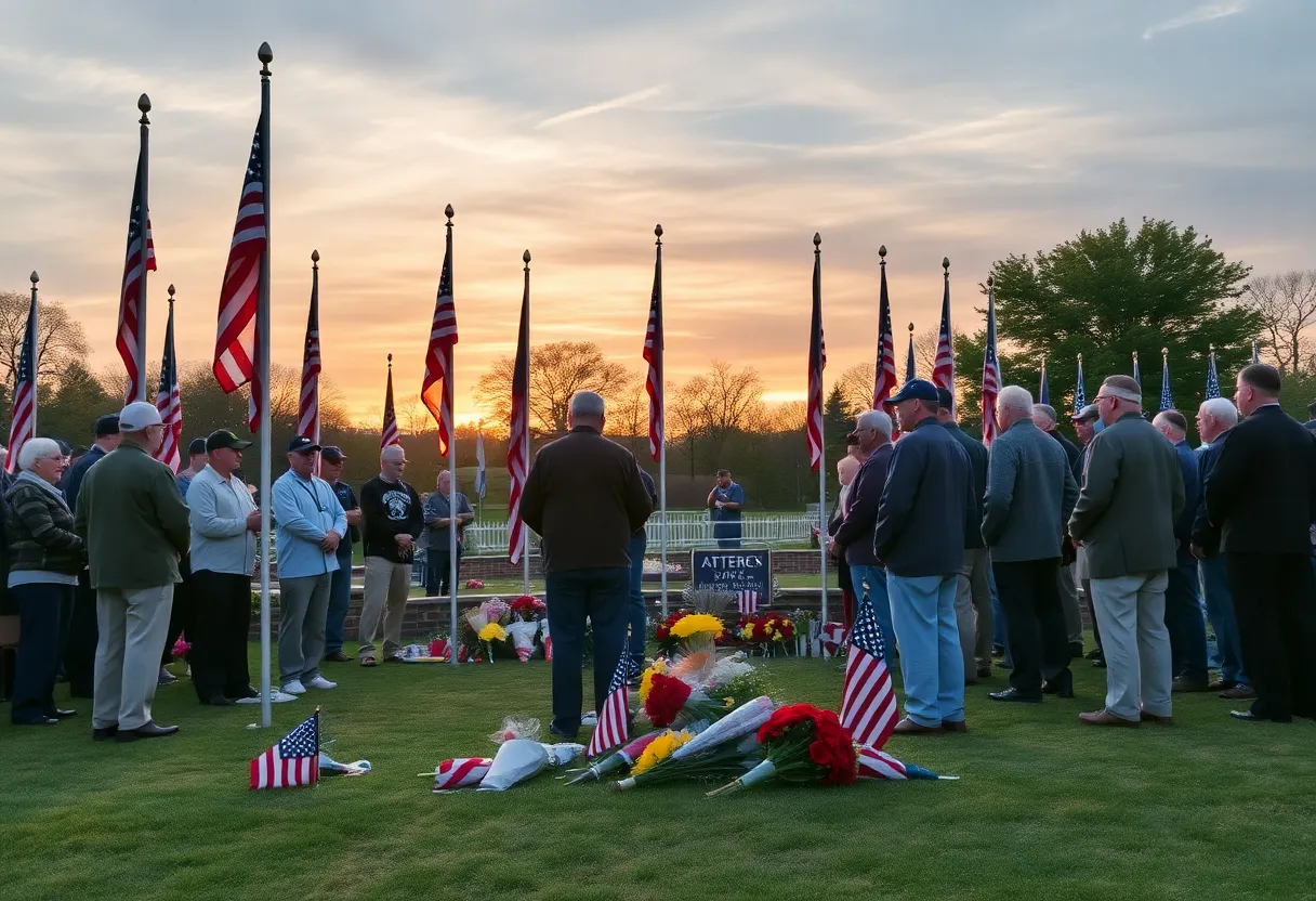 Vietnam veterans at a memorial site paying tribute.