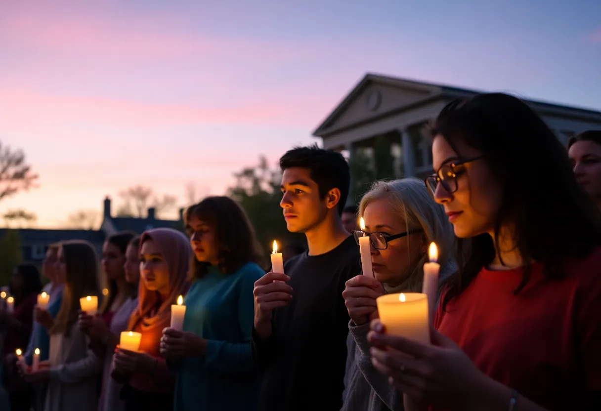 A candlelight vigil representing unity against political violence.