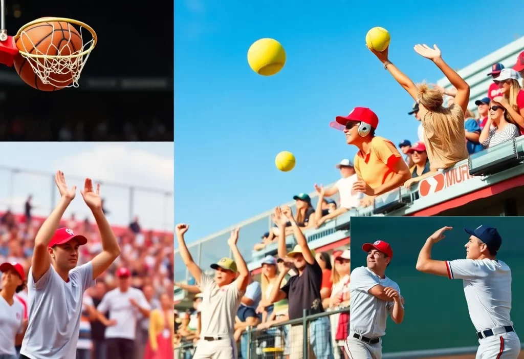 Collage of WKU Athletics sports events with fans cheering