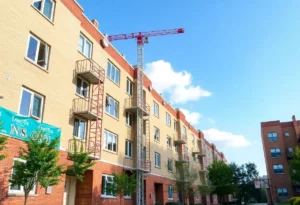 Construction site on WKU campus with dormitory buildings