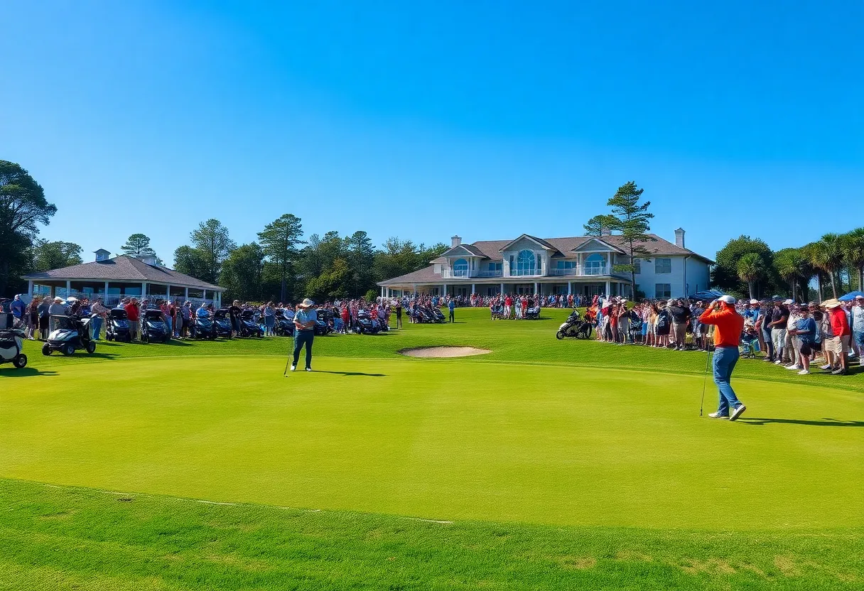 Players competing in a collegiate golf tournament at Western Kentucky University.