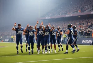 WKU Football team celebrating a win on the field.