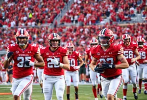 WKU Football players on the field during a game.