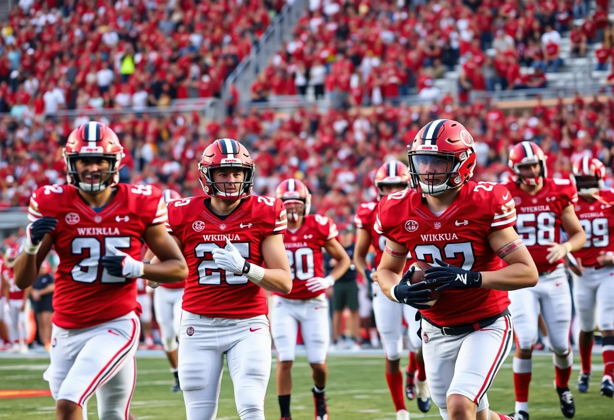 WKU Football players on the field during a game.