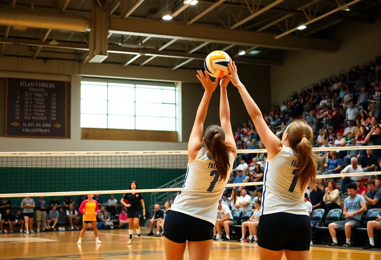WKU Volleyball players competing during a match
