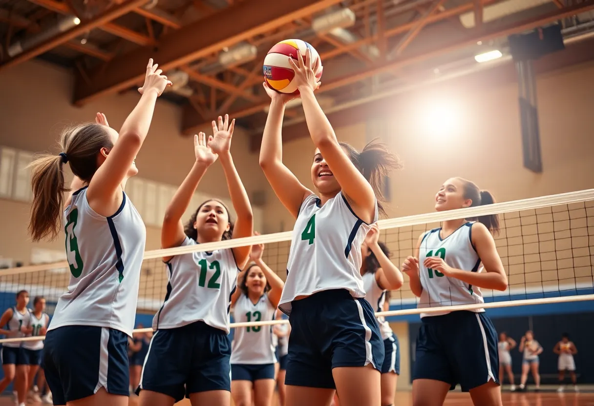 WKU Volleyball players celebrating a match victory