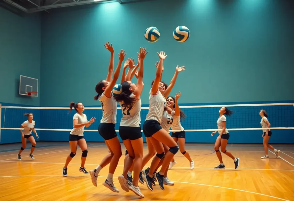 WKU volleyball team celebrating on the court