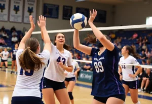 WKU Women's Volleyball team playing a match