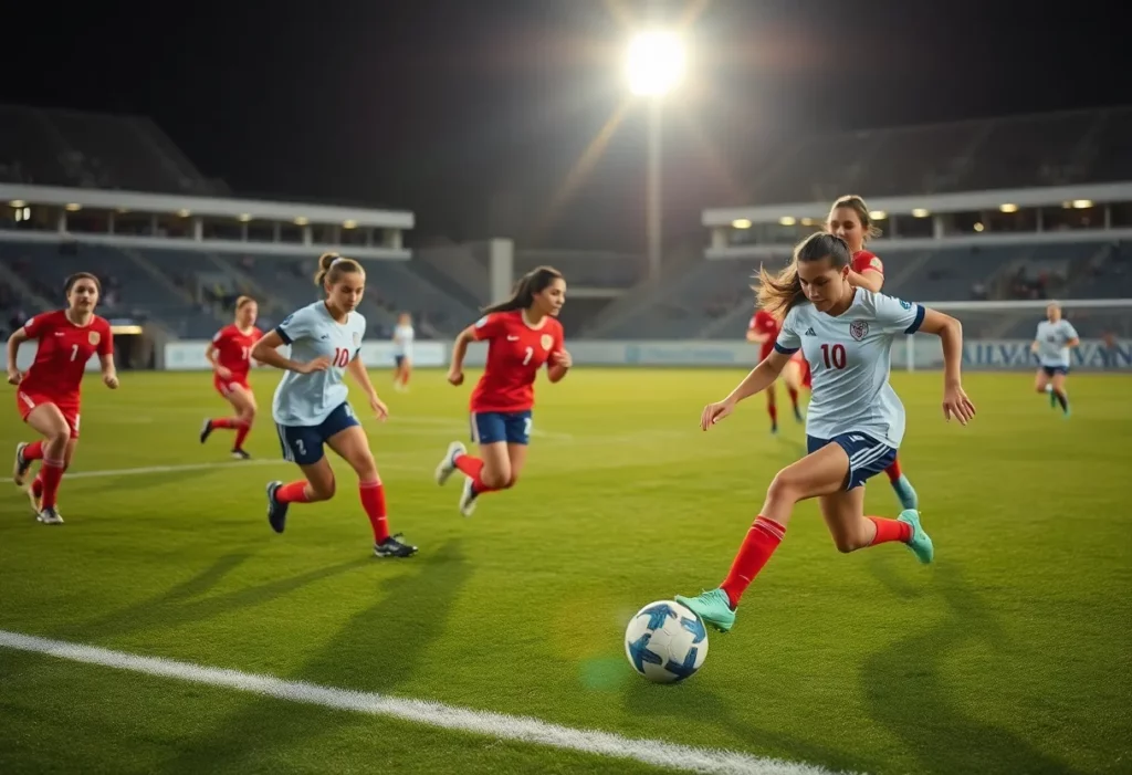 WKU women's soccer team playing during a match